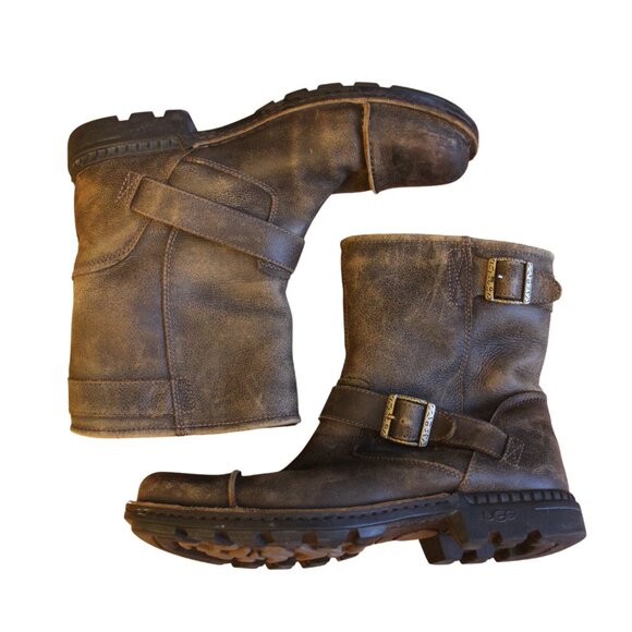 UGG | Men's Rockvile ll Distressed Leather Boots Men's Size 13 | Brown Biker EUC - Picture 2 of 11